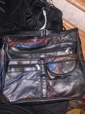 Genuine leather patch work purse
